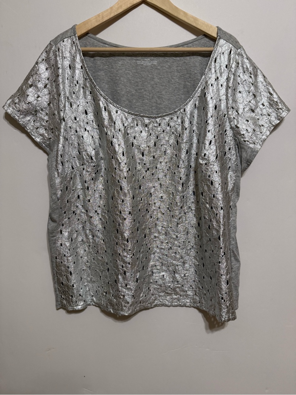 Lane Bryant gray metallic silver round neck light weight blouse